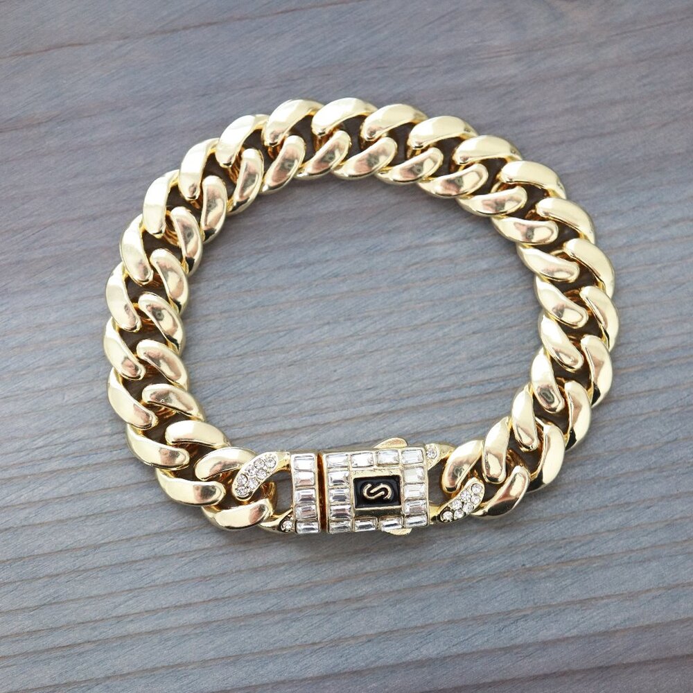 12mm 8inches Miami Cuban Monaco Style with CZ Chain Bracelet 18k Gold Plated